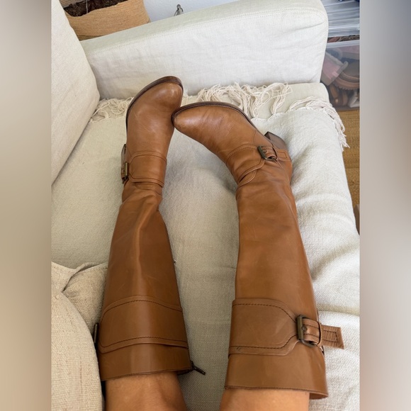Free people Vintage Cowboy Buckles Vibe knee High Camel  Boots. Great style❤️🌈 - Picture 2 of 12